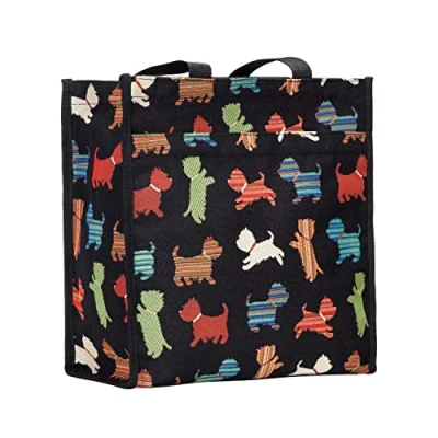Image of Signare Tapestry Shoulder Bag Shopping for Women with Dog Design (Playful Puppy, SHOP PUPPY)