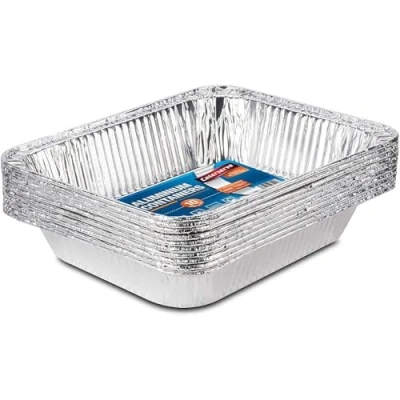 Image of Large Disposable Aluminium Foil Trays Containers for Baking Roasting Broiling Cooking Food Storage &amp; More Gastronorm Half Size Pans 32 x 26 cm Pack of 10