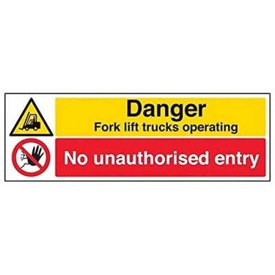 Image of V Safety Danger Fork Lift Trucks Operating No Unauthorised Entry Sign 450mm x 150mm 2mm Rigid Plastic