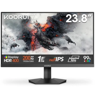 Image of KOORUI G2411P 24 Inch Gaming Monitor, 200Hz, IPS, HDR 400, Full HD 1080P, 1ms, Adaptive Sync, VESA Mountable, HDMI/DP, Low Blue Light, 99% SRGB