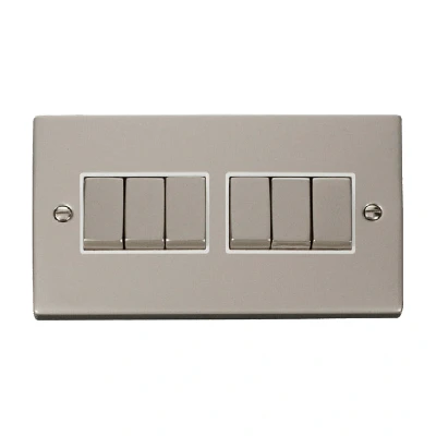 Image of Click Deco 6 Gang 2 Way Ingot 10AX Switch Pearl Nickel White Inserts