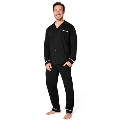 Image of CityComfort Mens Pyjamas Set Classic Button Down Nightwear Long Sleeve &amp; Bottoms PJs Cosy Lounge Wear M 3XL Sleepwear Gifts for Him (Black, 2XL)