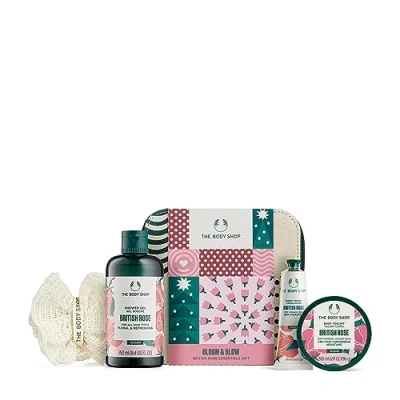 Image of The Body Shop Bloom &amp; Glow British Rose Essentials Care Holiday Gift Set, Vegan, 5 Piece Set