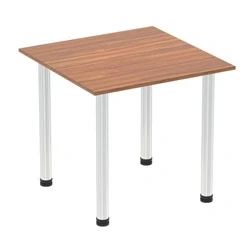 Image of Impulse 800mm Square Table Walnut Top Chrome Post Leg