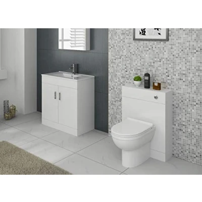 Image of VeeBath Sphinx 1300 Combination Vanity Unit Furniture Set, Wash Basin Bathroom Sink, WC, BTW Toilet Pan, Soft Close Seat with Concealed Cistern Gloss White(Flat Pack)