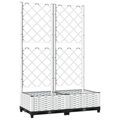 Image of vidaXL Garden Planter with Trellis Outdoor Entrance Patio Terrace Raised Bed Flower Box Climbing Support Plant Pot White 80x40x121.5 cm PP