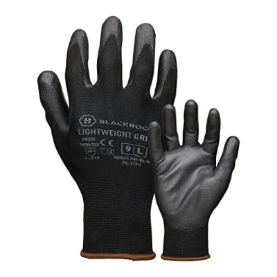 Image of Blackrock PU Lightweight Grip Work Gloves for Men &amp; Women Durable Polyester Mechanics and Gardening Large, Protective Garden Gloves, Enhanced Heavy Duty Tasks Size 9