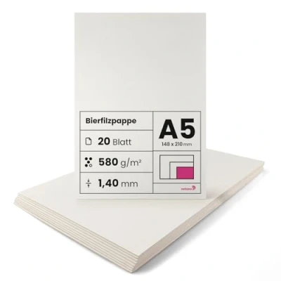 Image of Netuno 20x Cream Beer mat Board A5 148x210mm 5.83x8.27 in 1,40mm 580gsm Absorbent Cardboard for Coasters Drinks mats Rigid Thick White Bookbinding
