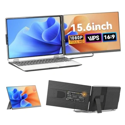 Image of siaviala Laptop Screen Extender, Upgraded 15.6 Portable Monitor, FHD 1080P IPS Dual Monitor Detachable Travel Extender Fits 13 17.3 laptops with HDMI/USB A/Type C