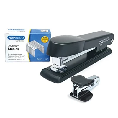Image of Rapesco 1471 Germ Savvy Antibacterial, Marlin Stapler, R4 Staple Remover &amp; 5000 26/6 mm Staples, Black