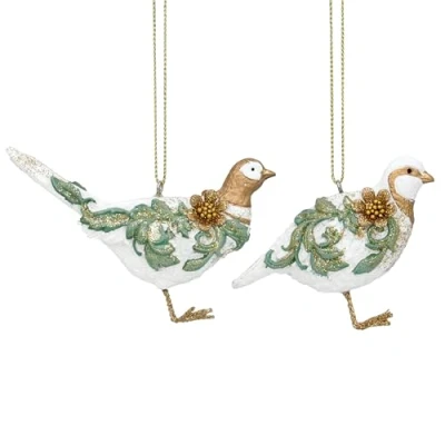 Image of Gisela Graham Resin Cream Gold and Green 9cm Rocco Pheasant Partidge Set of 2