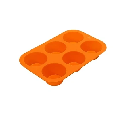 Image of SUL Silicone Muffin Tray, Non Stick 6 Cup Muffins Pan, Reusable Food Grade Baking Tray for Making Egg Muffin, Cupcake, Quiches, Frittatas, Yorkshire Pudding (Orange)