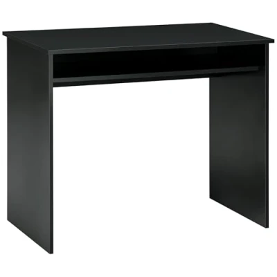 Image of HOMCOM Modern Computer Desk, Home Office Table, Small Writing Desk with Storage Shelf, 90 x 50cm, Black Wood Grain