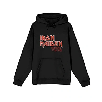 Image of Iron Maiden Hoodie Number of The Beast Vintage Logo Faded Edge Album Mens S Black