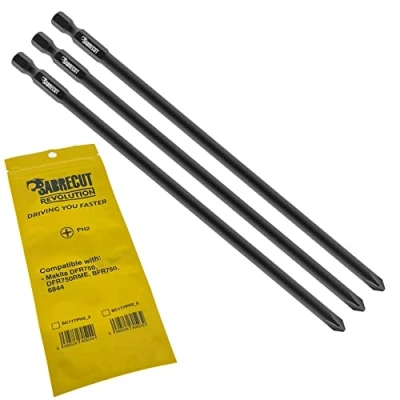 Image of 3 x SabreCut SC177PH2_3 177mm PH2 Compatible with Makita DFR750 DFR750RME BFR750 6844 P 67804 Autofeed Collated Drywall Screwdriver Gun Bit Single Ended Phillips No.2 Heavy Duty
