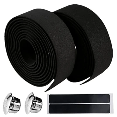 Image of BIUCHJIU Bicycle Handlebar Tape Non Slip Comfort Road Bike with Bar End Plugs for Touring Cycling and Racing 1 Pair Black (No pattern)
