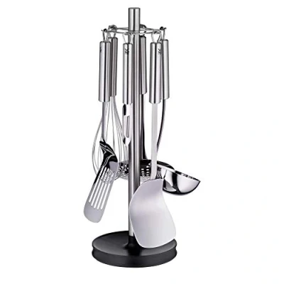 Image of WMF Plus Cromargan Silicone Partly Matt Kitchen Tool Set, Silver, 7 Piece