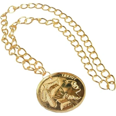 Image of I LOVE FANCY DRESS GOLD MEDALLION NECKLACE PIMP RAPPER COSTUME ACCESSORY 70S BIG 90S CHAIN X1