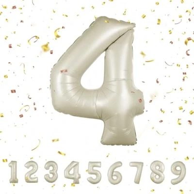 Image of Number Balloons 4,Beige 4 Balloon 40 Inch Giant Helium Foil for Boys Girls Party Decor Birthday Anniversary Graduation Decorations Supplies