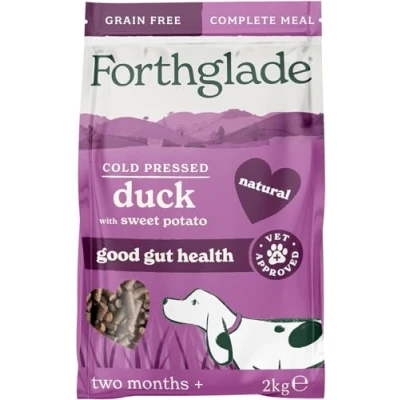 Image of Forthglade Complete Natural Dry Dog Food Grain Free Duck with Vegetables (2kg) Resealable Bag Easy to Digest Cold Pressed for Puppy, Adult and Senior Dogs