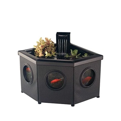 Image of Blagdon Affinity View Corner Living Water Feature Patio Pool Pond, with Inpond 5 in 1 2000 Filter Pump &amp; LED Spotlight, 3 Attractive Fountain Heads, Planting Basket Small