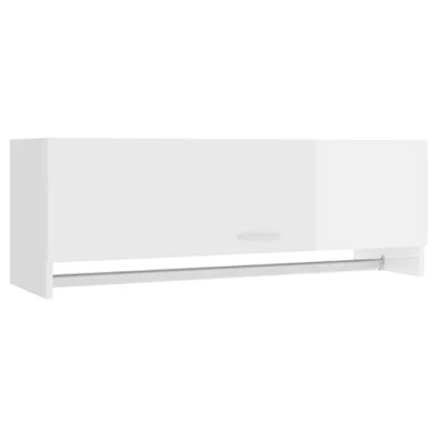 Image of vidaXL Wardrobe in High Gloss White, 100x32.5x35 cm, Durable Engineered Wood Construction, Compact Clothes Organizer with Scandinavian Style