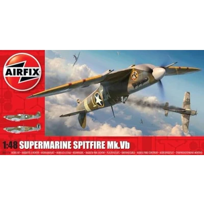 Image of Airfix Model Set A05125A Supermarine Spitfire Mk.Vb Building Kit Plastic Plane Kits for Adults &amp; Children 8+, Includes Sprues Decals 1:48 Scale