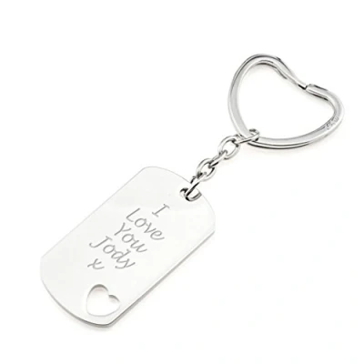 Image of EIO Gifts Personalised Rectangular Keyring with Love Heart Design for Him or Her Engraved your custom text
