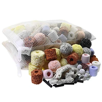 Image of Mei Ting Aquarium Filter Media 15 in 1 Bio Balls Ceramic Rings with Mesh Bag for Fish Tanks and Pond Accessories