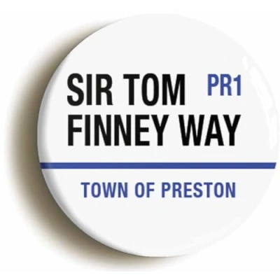 Image of Sir Tom Finney Way PR1 Preston Road Sign Fridge Magnet (Circular 2inch / 50mm Diameter)