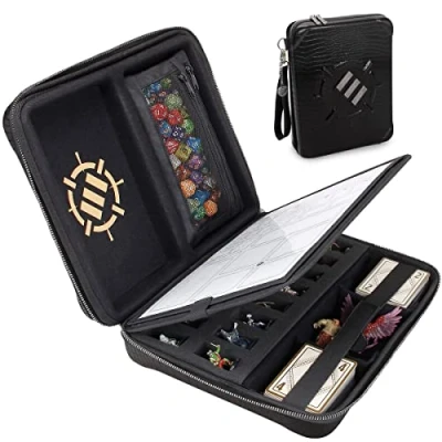 Image of ENHANCE Collector&#039;s Edition RPG Organizer Case DnD Binder with Built in Character Sheet Holder and Erasable Scribe Panel, Dice Rolling Area, Removable Pen Pouch, Miniature Foam Tray (Dragon Black)
