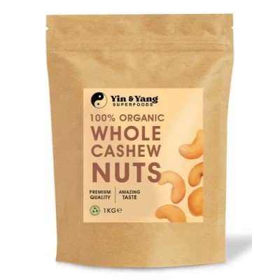 Image of Organic Cashew Nuts 1kg Whole, Raw, 100% Natural, by Yin &amp; Yang Superfoods. Premium Quality, Source of Fibre Protein, Vegan, Contains Antioxidants, Certified