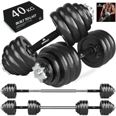 Image of Amonax 40kg Cast Iron Adjustable Dumbbells Weight Set, Barbell Set Men Women, Strength Training Equipment Home Gym Fitness, Dumbell Pair Hand Weight, Bar Bells Free Weights for Lifting