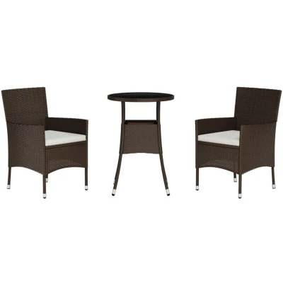 Image of vidaXL 3 Piece Garden Bistro Set with Cushions Brown Poly Rattan