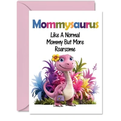 Image of Mommy Mothers Day Card Roarsome Mommysaurus Happy Birthday for Mom from Son Daughter, A5 x Dinosaur Bday Greeting Cards