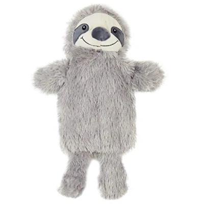 Image of Hot Water Bottle with Sloth or Monkey Fleece Cover 1 Litre Capacity Natural Rubber Plush Cute Animal Cosy Gifts (Grey Sloth)
