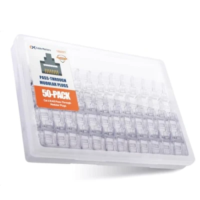 Image of Cable Matters 50 Pack Cat 6 Pass Through RJ45 Connectors (RJ45 / Cat6 Connector Cat6/Ethernet Connectors) for Solid or Stranded UTP Ethernet