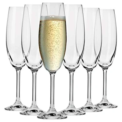 Image of Krosno Crystal Champagne Flutes Prosecco Glasses Set of 6 200 ML Venezia Collection Sparkling Wine Gift Box Cocktail Wedding Home, Restaurants Dishwasher Safe Glass