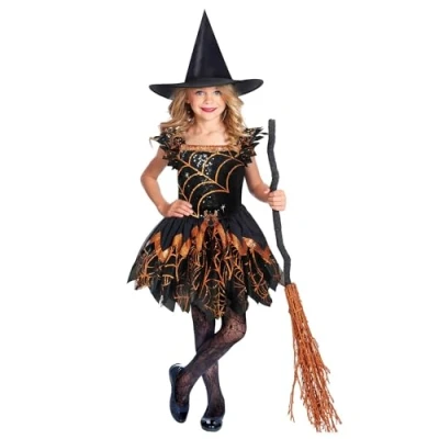 Image of (PKT) (9911967) Child Girls Spooky Spider Witch Costume (6 8yr)