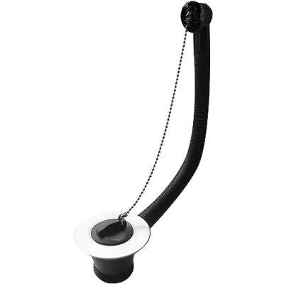 Image of Wirquin WSO33SS 1.&quot;5 Sink Waste with black plastic plug, chrome chain and external overflow