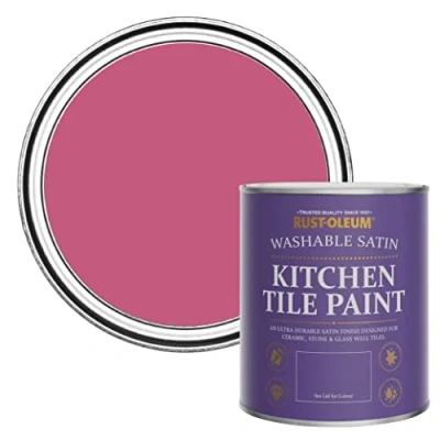 Image of Rust Oleum Pink water resistant Kitchen Tile Paint in Satin Finish Raspberry Ripple 750ml