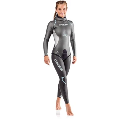 Image of Cressi Free Lady Wetsuit 3.5 mm Apnea Made of Smooth Neoprene, Silver Black Colour, Blue, XS