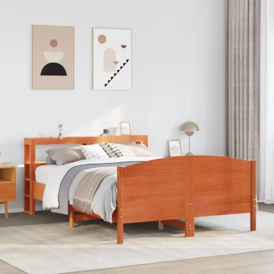 Image of Bed Frame without Mattress Wax Brown 150x200 cm King Size Solid Wood Pine Vidaxl