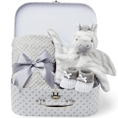 Image of Baby Box Shop New Gifts Set 3 Essentials and a Newborn Hamper Create Premium Gift Set, Basket Girl, Born Shower for Zebra
