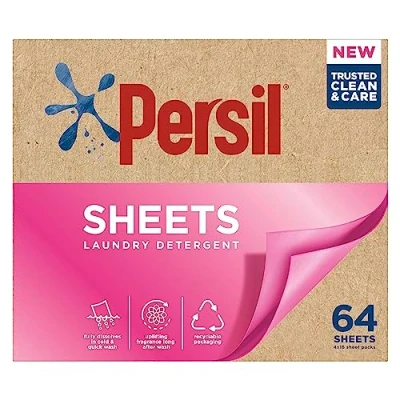 Image of Persil Bio degradable Laundry Detergent sheets washing with naturally derived stain removers easy to use, carry and store 64