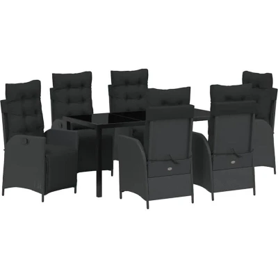Image of vidaXL 7 Piece Garden Dining Set Black Poly Rattan