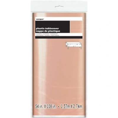 Image of Foil Rose Gold Plastic Tablecloth, 9ft x 4.5ft