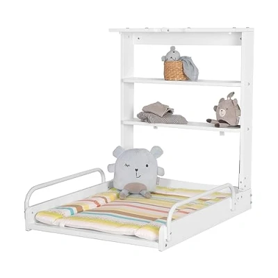 Image of Roba Wall Changing Rack Folding for mounting Table with mat &#039;Jungle Baby&#039; White Wood