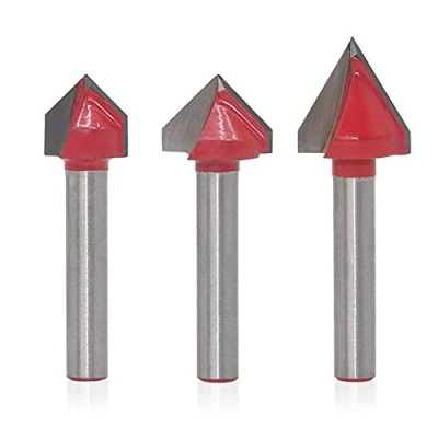 Image of Saipor 3pcs V Groove Router Bit Set, Carbide Tipped Grooving Bits 3D CNC Engraving Cutter 6mm Shank Woodworking Carving Cutting Tool (60/90 Degree)