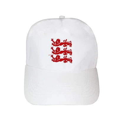Image of TeddyTs White England Three Lions Design Adjustable Baseball Cap (Red Lions), One Size